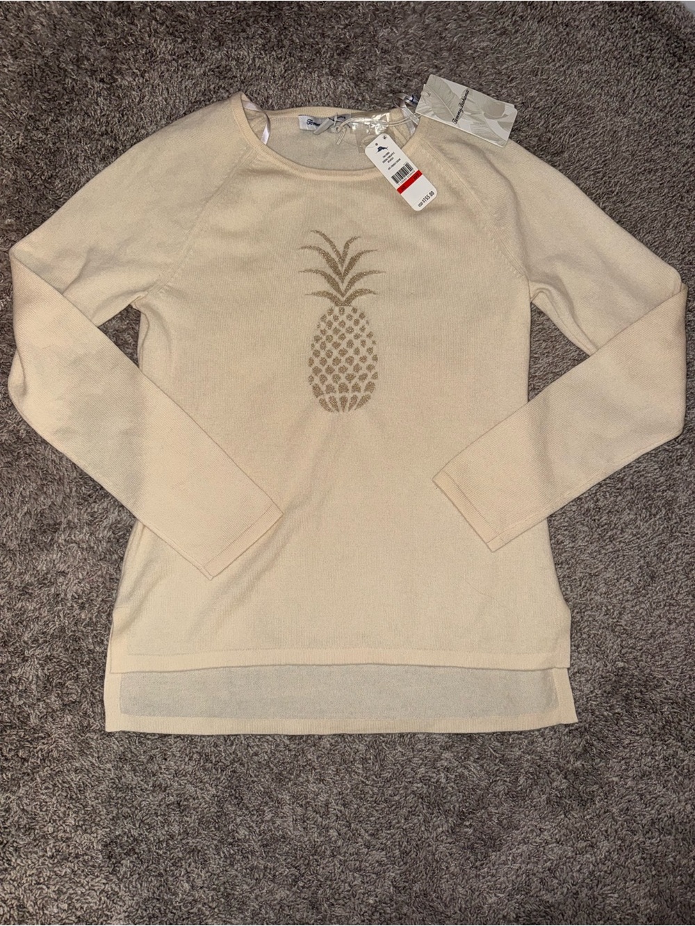 Tommy Bahama Womens Cream Pineapple Knit Sweater - XS 69% wool 29% cashmere